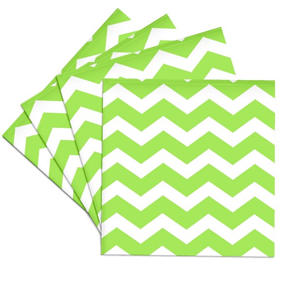 3drose, Light Green and White Lime Chevron Zig Zag Pattern - Trendy and Modern, Set of 4 Ceramic Tile Coasters