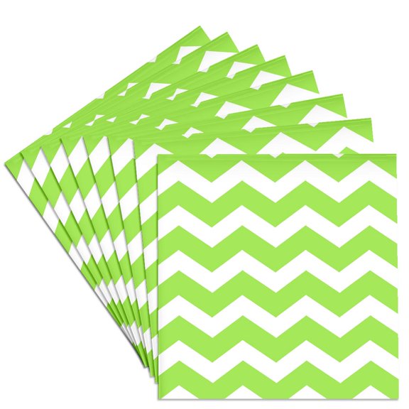 3drose, Light Green and White Lime Chevron Zig Zag Pattern - Trendy and Modern, Set of 8 Ceramic Tile Coasters