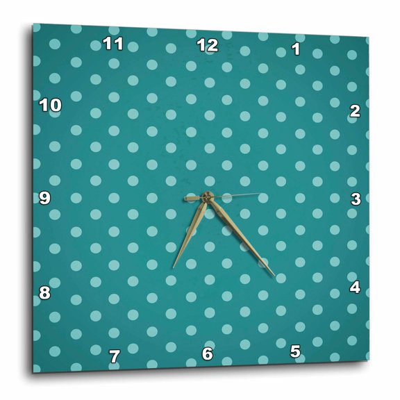 3drose, Light Turquoise Polka Dots on a Deep Turquoise Background, 15x15 Wall Clock