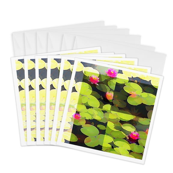 3drose, Lilypad and Water Lilies - Flowers - Zen Art, 6 Greeting Cards with Envelopes