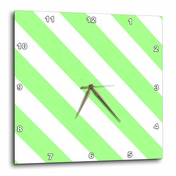 3drose, Lime Green and White Diagonal Stripe Pattern. Light Neon Green Striped Stripy Bold Simple Monochrome, 15x15 Wall Clock