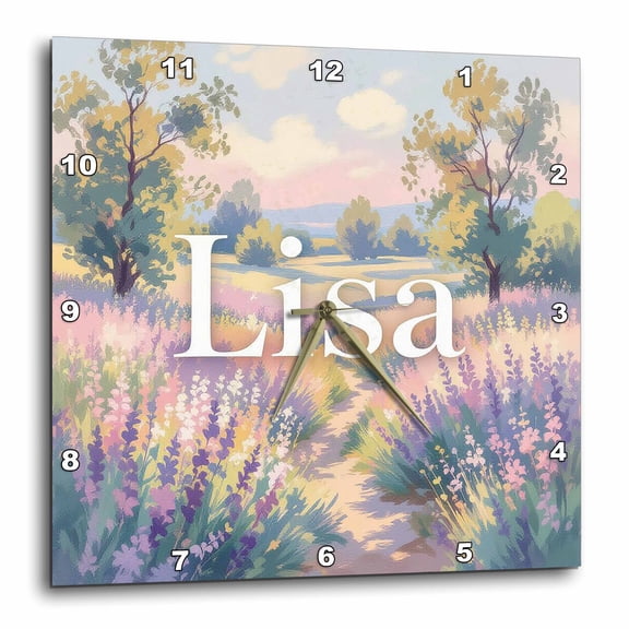 3drose, Lisa Female Name. Beautiful Impressionist Landscape, Lavender. Gift, 13x13 Wall Clock