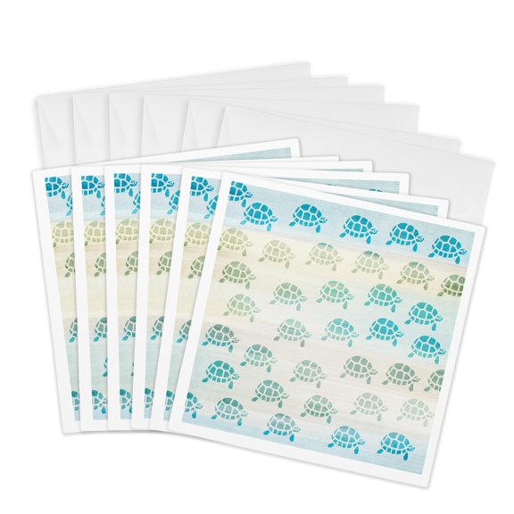 3drose, Little Aqua Turtles Animal Art, 6 Greeting Cards with Envelopes