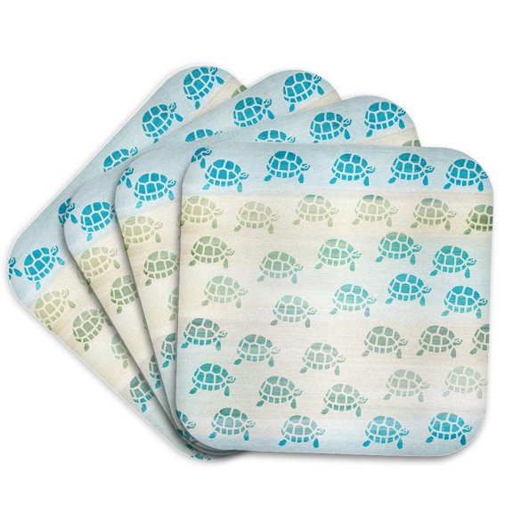 3drose, Little Aqua Turtles Animal Art, Set of 4 Coasters - Soft