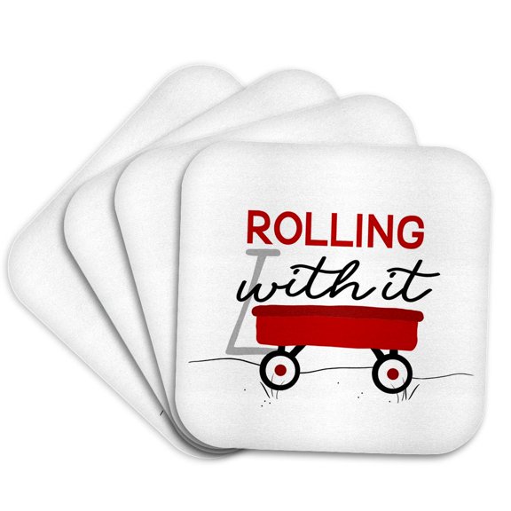 3drose, Little Red Wagon - Rolling with It, Set of 4 Coasters - Cork