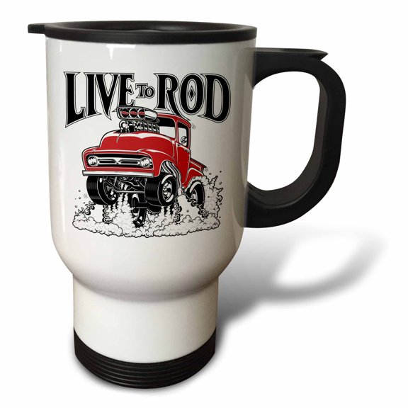 3drose, Live to Rod with This 1956 Street Racing Pick Up, Wheelies and Flames, 14oz Stainless Steel Travel Mug