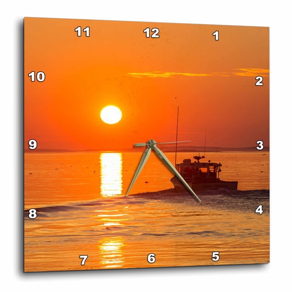 3drose, Lobster Boat at Sunrise in a Harbor in South Thomaston, Maine., 15x15 Wall Clock