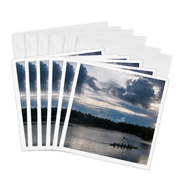 3drose, Locals Training for Rowing Championship at Sunset, Yap, Micronesia, 6 Greeting Cards with Envelopes