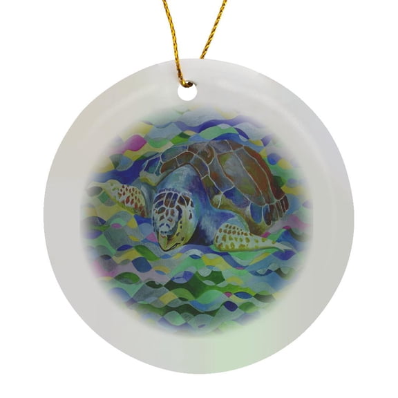 3drose, Loggerhead Turtle - World Turtle Day, Loggerhead Sea Turtle, Caretta Caretta, Loggerhead, Turtle, Circle Porcelain Ornament