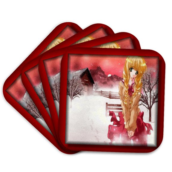3drose, Lonely Anime, Set of 4 Coasters - Soft