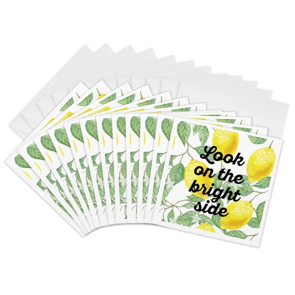 3drose, Look on the Bright Side on a Background of Watercolor Lemons., 12 Greeting Cards with Envelopes