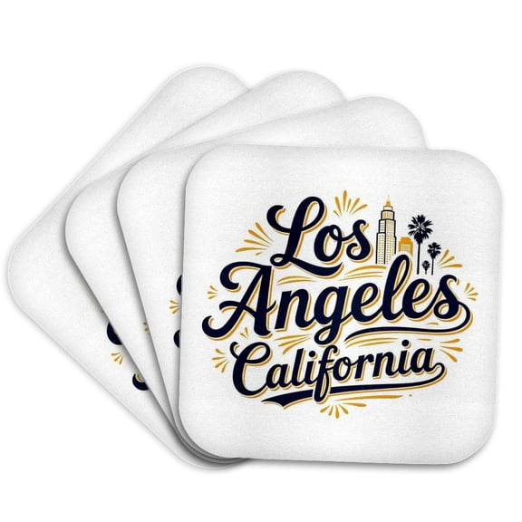 3drose, Los Angeles, California. Blue and Golden Colors. Patriot Art Gift, Set of 4 Coasters - Soft