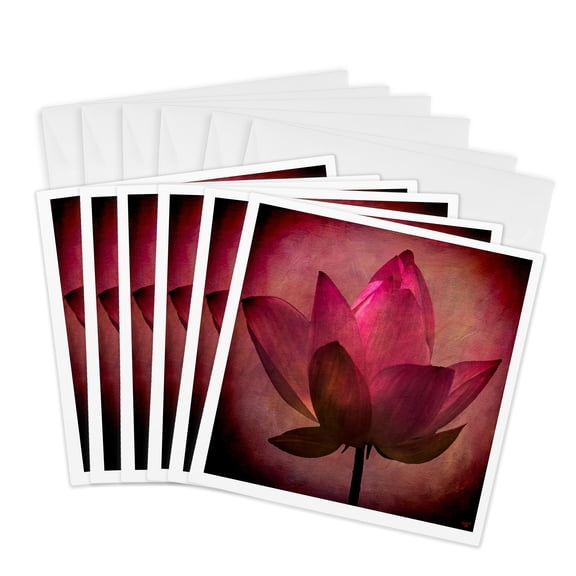 3drose, Lotus Glow Pink Flower Floral, 6 Greeting Cards with Envelopes