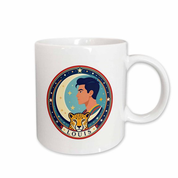 3drose, Louis Male Name, Moon, Man, and a Cheetah Head. Cool Gift for a Man, 11oz Mug