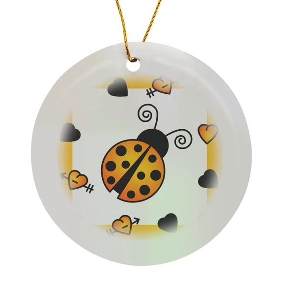 3drose, Love Bugs Orange Ladybug with Hearts, Circle Porcelain Ornament