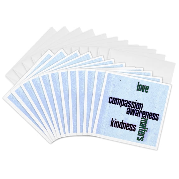 3drose, Love Compassion Kindness Matters Aqua, 12 Greeting Cards with Envelopes