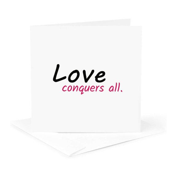 3drose, Love Conquers All Is Displayed as an Uplifting Expression, 1 Greeting Card with Envelope