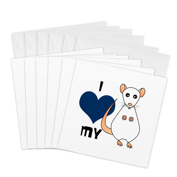3drose, Love My Rat White with Red Eyes, 6 Greeting Cards with Envelopes