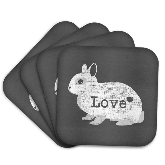 3drose, Love Netherland Dwarf Rabbit Distressed, Set of 4 Coasters - Soft