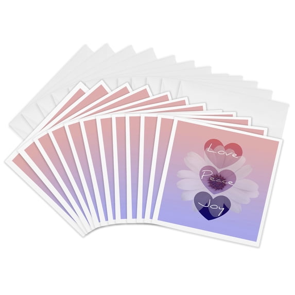 3drose, Love, Peace, Joy Flower- Inspirational Art, 12 Greeting Cards with Envelopes