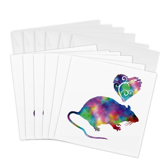 3drose, Love Rodents- Tie Dye Rat and Swirly Heart, 6 Greeting Cards with Envelopes