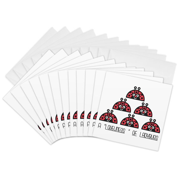 3drose, Loveliness of Ladybugs Cartoon, 12 Greeting Cards with Envelopes