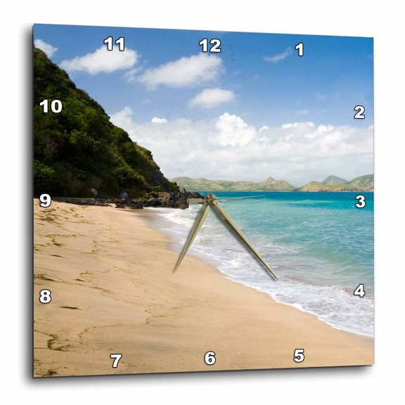 3drose, Lovers Beach, Nevis with St. Kitts on Horizon-ca32 Gjo0033 - Greg Johnston, 10x10 Wall Clock