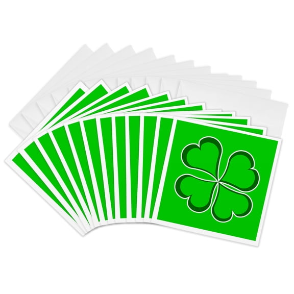 3drose, Lucky Green Four Leaf Clover, 12 Greeting Cards with Envelopes