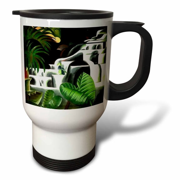 3drose, Lush Forest Waterfall in Geometric Art Style V1, 14oz Stainless Steel Travel Mug