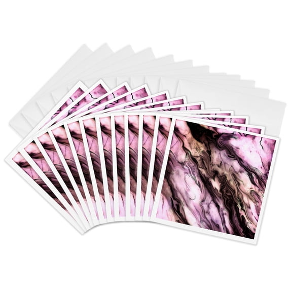 3drose, Luxury Grey Purple Gem Stone Marble Glitter Metallic Faux Print, 12 Greeting Cards with Envelopes