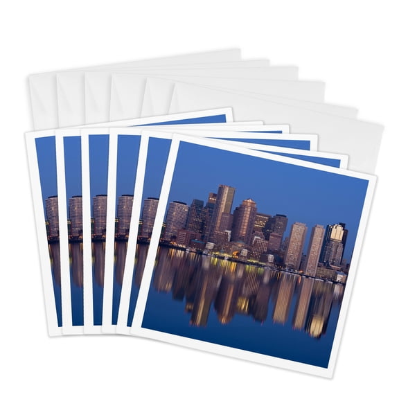 3drose, Ma, Boston. Financial District from Logan Airport - Us22 Wbi0576 - Walter Bibikow, 6 Greeting Cards with Envelopes
