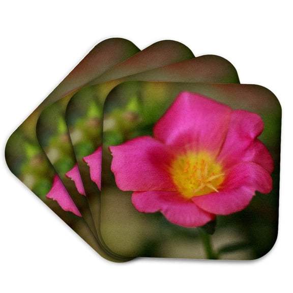 3drose, Macro Photograph of a Hot Pink Purslane Flower in Bloom., Set of 4 Coasters - Soft