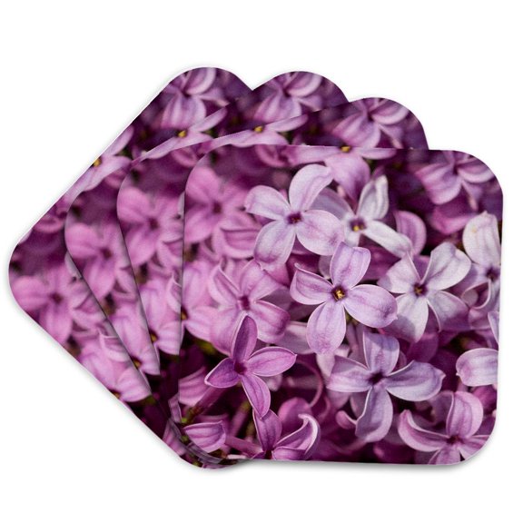 3drose, Macro View of a Dark Pink Lilac Flowers. Delicate Beauty of Spring, Set of 4 Coasters - Soft