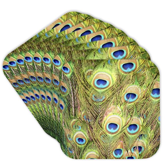 3drose, Macro of Real Peacock Feathers, Set of 8 Coasters - Cork