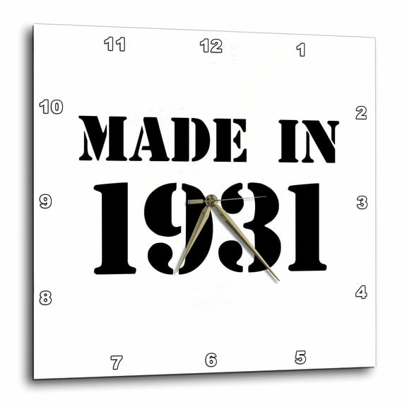 3drose, Made in 1931 - Funny Birthday Birth Year Text - Fun Black Bday Stamp with Year You Were Born - Humor, 15x15 Wall Clock