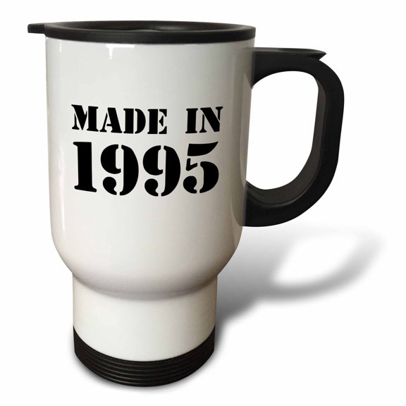 3drose, Made in 1995 - Funny Birthday Birth Year Text - Fun Black Bday Stamp with Year You Were Born - Humor, 14oz Stainless Steel Travel Mug
