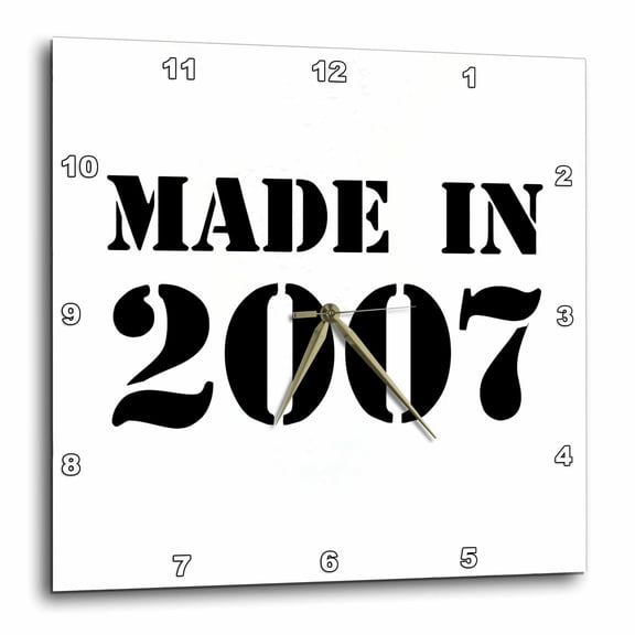 3drose, Made in 2007 - Funny Birthday Birth Year Text - Fun Black Bday Stamp with Year You Were Born - Humor, 15x15 Wall Clock
