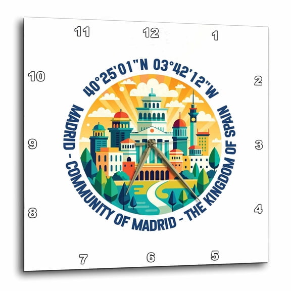 3drose, Madrid, the Kingdom of Spain, Cityscape, Coordinates. Travel Gift, 15x15 Wall Clock