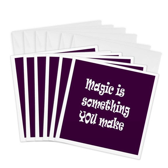 3drose, Magic Is Something You Make Inspirational Quote on Purple Background, 6 Greeting Cards with Envelopes
