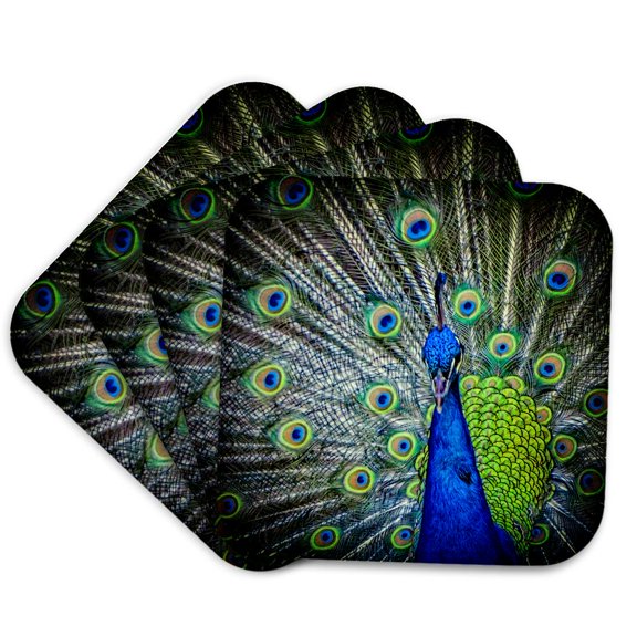 3drose, Magnificent Peacock, Set of 4 Coasters - Soft