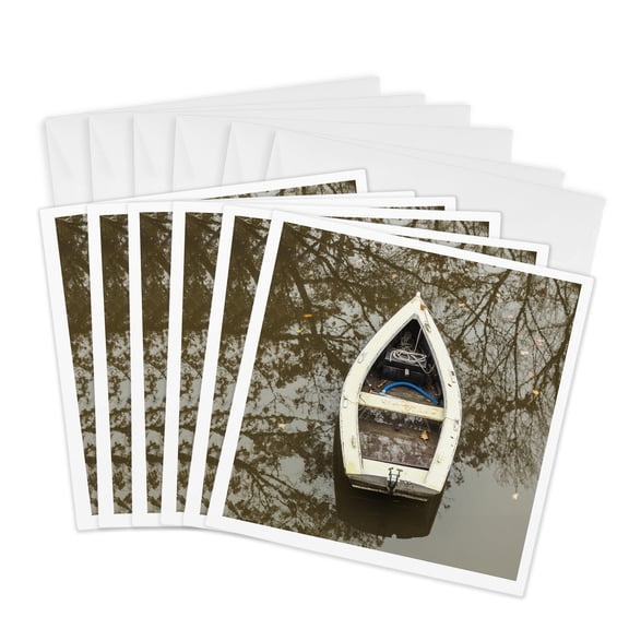 3drose, Maine Georgetown. Boat and Reflection., 6 Greeting Cards with Envelopes