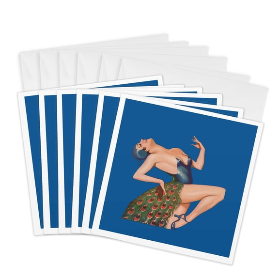 3drose, Male Actress Runway Diva in Peacock Outfit, 6 Greeting Cards with Envelopes