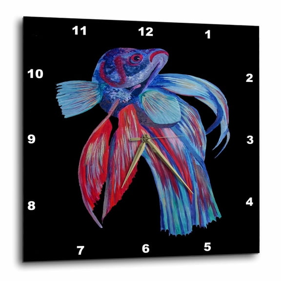 3drose, Male Siamese Fighting Fish Betta Splendens Isolated on Black, 10x10 Wall Clock