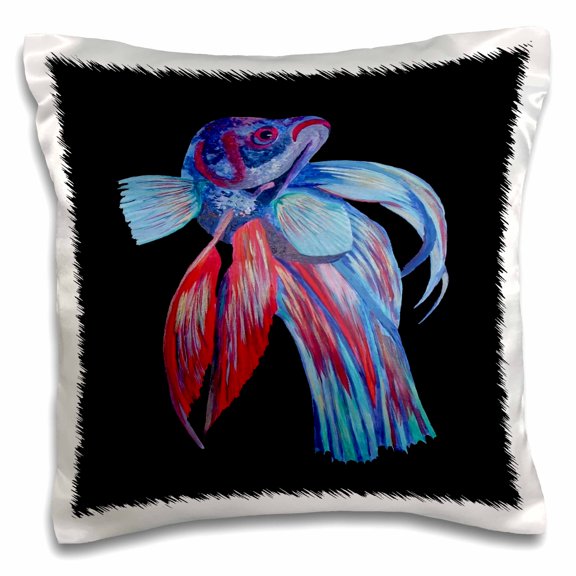 3drose, Male Siamese Fighting Fish Betta Splendens Isolated on Black, 16x16 inch Pillow Case