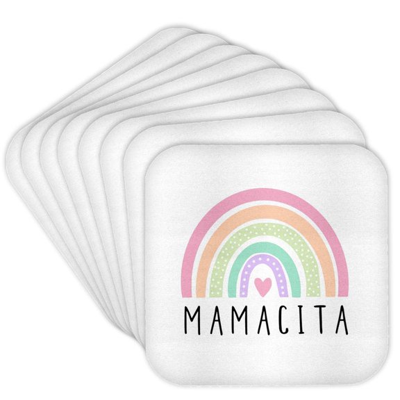 3drose, Mamacita in Spanish - Colorful Rainbow Latina Cute Nickname Hot Mama, Set of 8 Coasters - Cork