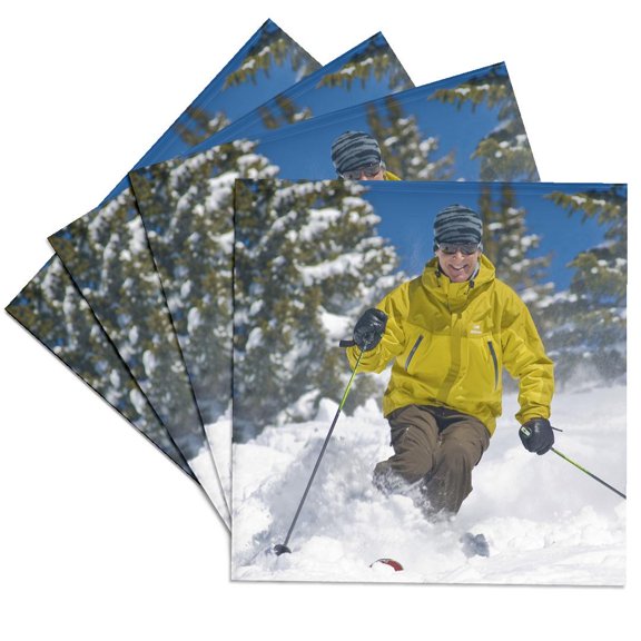 3drose, Man Skiing, Santa Fe Ski Area, New Mexico - Us32 Lkl0034 - Lee Klopfer, Set of 4 Ceramic Tile Coasters