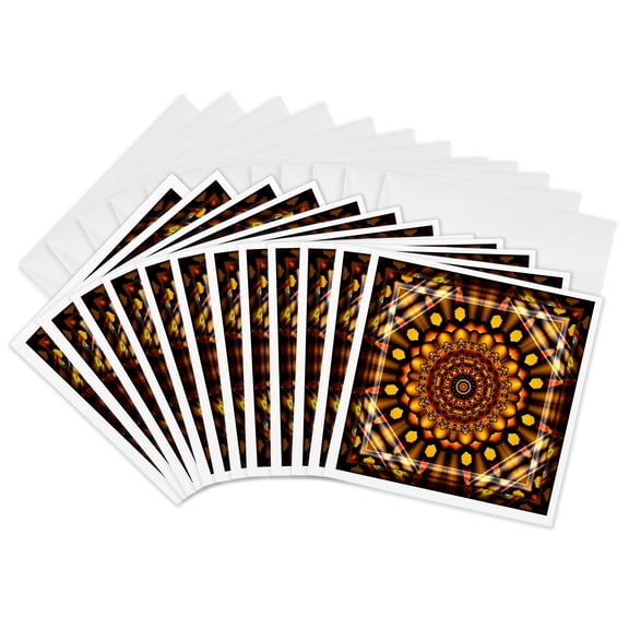 3drose, Mandala Mandala Zen Innerbalance Harmony Gold Yellow Sun Energy Glowing Chakra Meditation Newage, 12 Greeting Cards with Envelopes