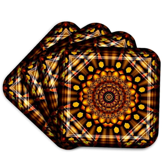 3drose, Mandala Mandala Zen Innerbalance Harmony Gold Yellow Sun Energy Glowing Chakra Meditation Newage, Set of 4 Coasters - Soft