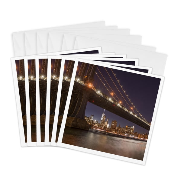 3drose, Manhattan Bridge and Skyline from Brooklyn Bridge Park, New York City., 6 Greeting Cards with Envelopes