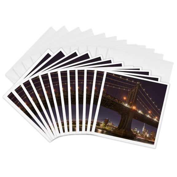 3drose, Manhattan Bridge and Skyline from Brooklyn Bridge Park, New York City, 12 Greeting Cards with Envelopes